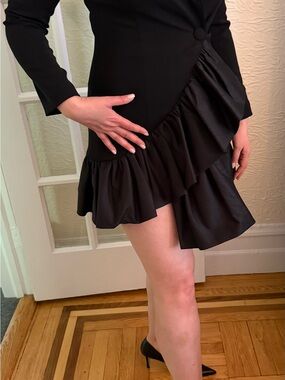 JAYGODFREY Black Long Sleeve Ruffle Hem Dress